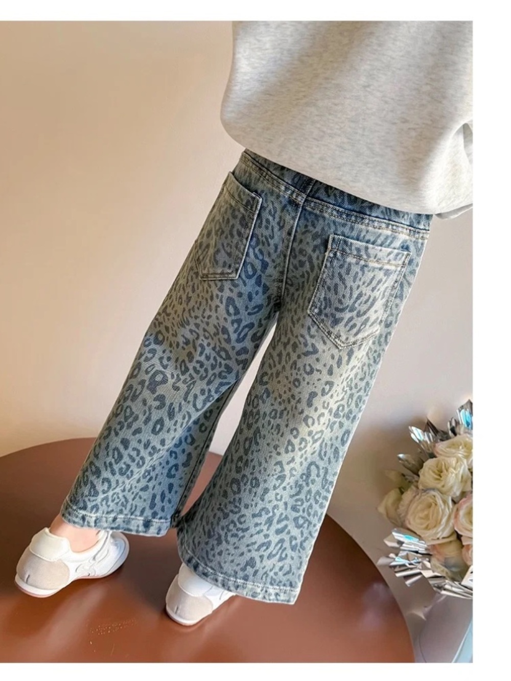 Girls Leopard Denim Jeans